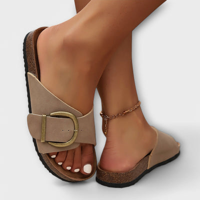 Margie – Women's Cork Slippers with Buckle Closure Design