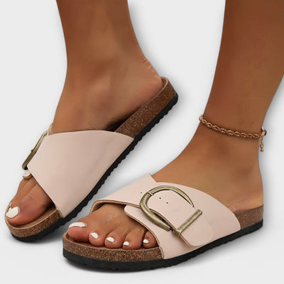 Margie – Women's Cork Slippers with Buckle Closure Design