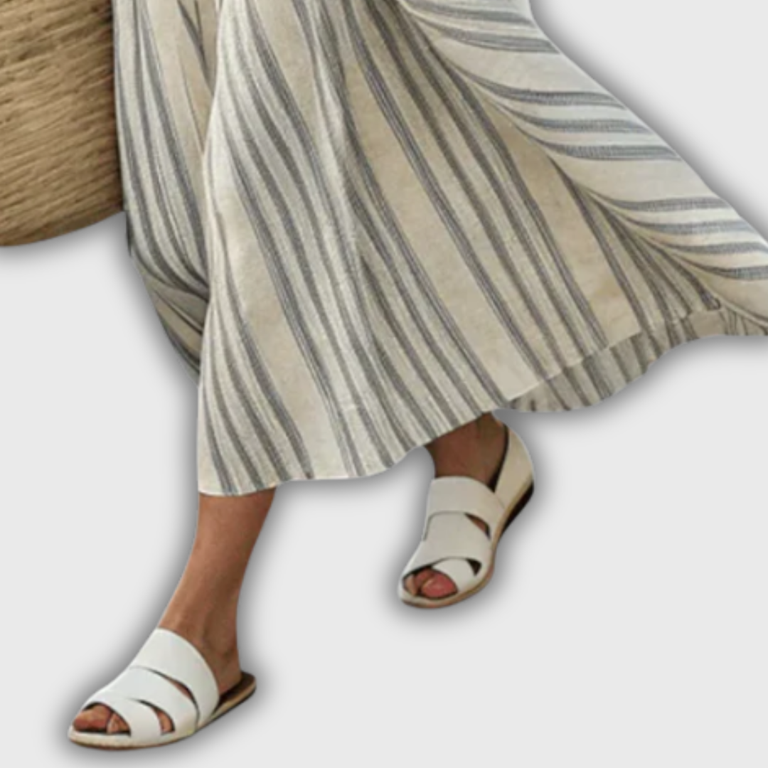 Jane | Casual Linen Set with Striped Skirt