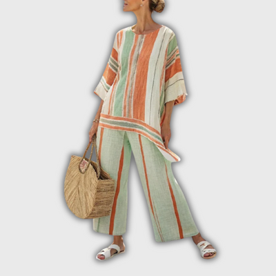 Natalia | Elegant Linen Set with Assimetric Blouse