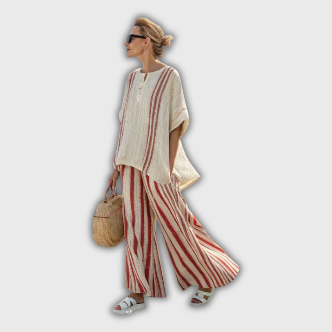 Belle | Linen Set with Red Stripes