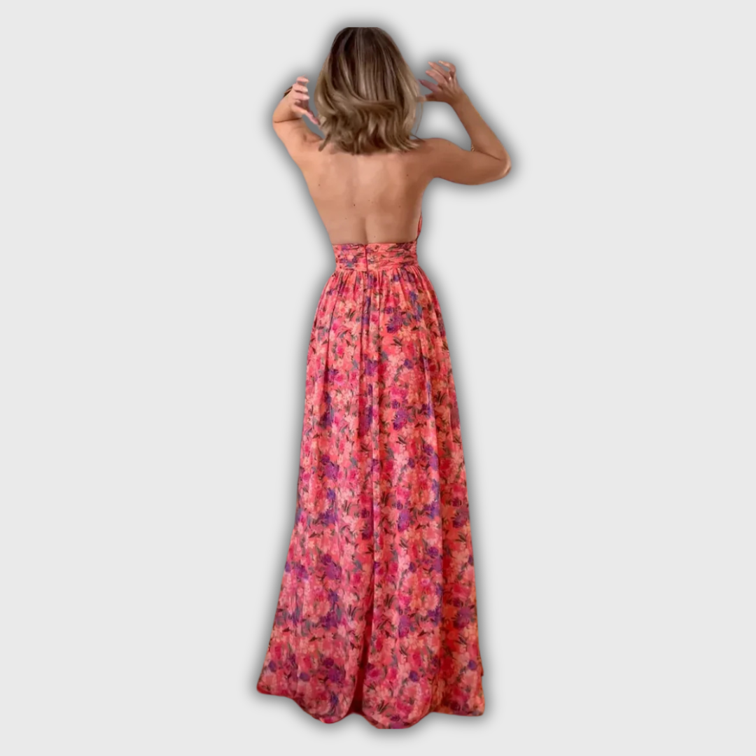 Isa Luna | Maxi Dress with Floral Print and Open Back