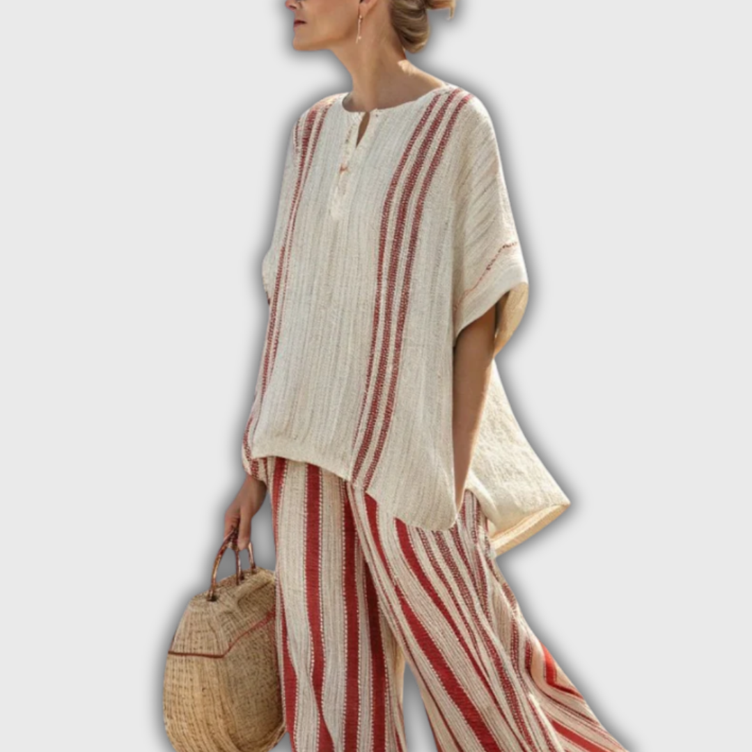 Belle | Linen Set with Red Stripes
