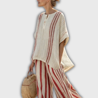 Belle | Linen Set with Red Stripes