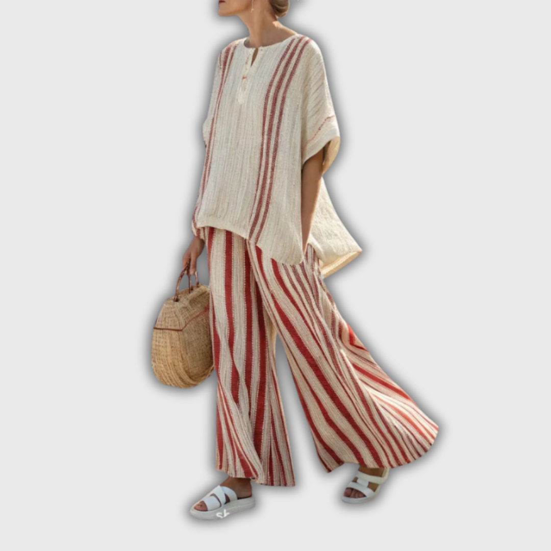 Belle | Linen Set with Red Stripes