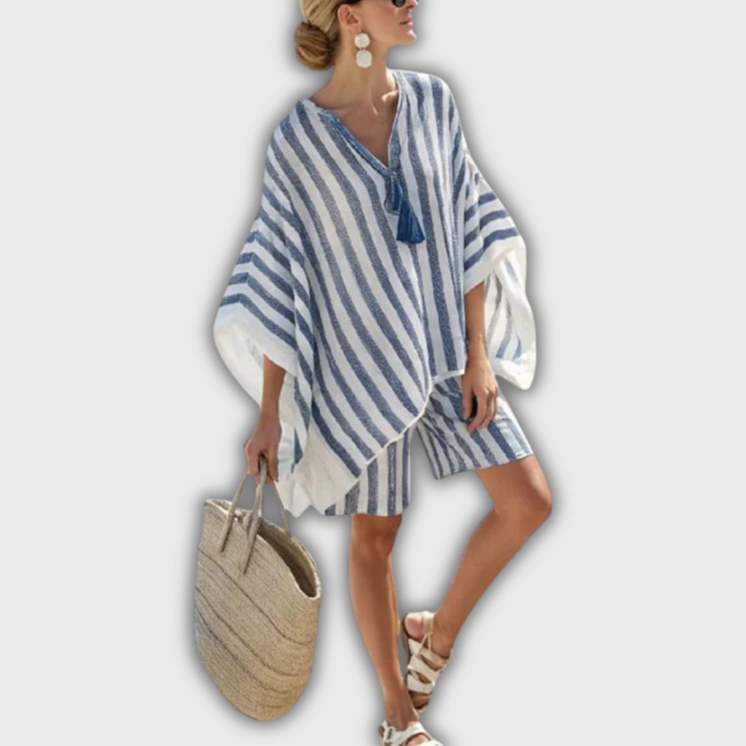 Nancy | Navy Linen Set with Shorts