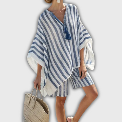 Nancy | Navy Linen Set with Shorts