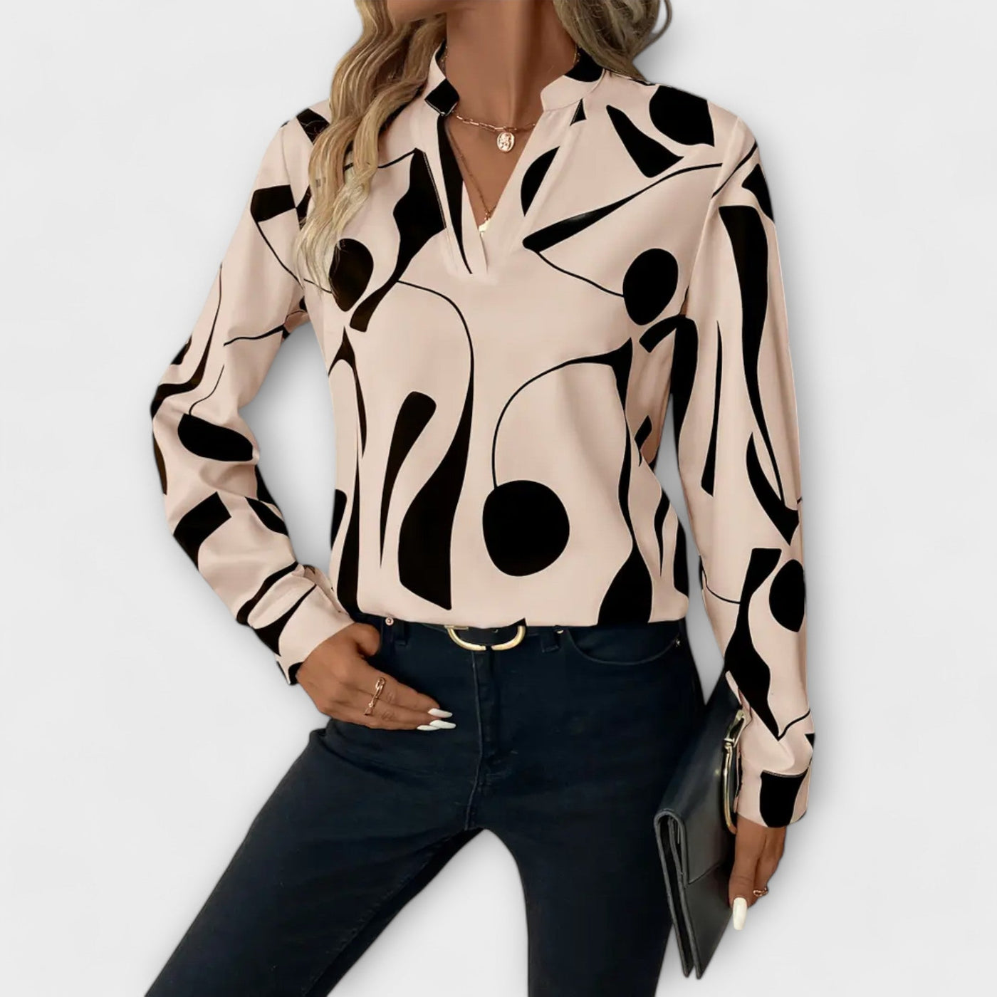 Elegant Long-Sleeve Blouse with V-Neck