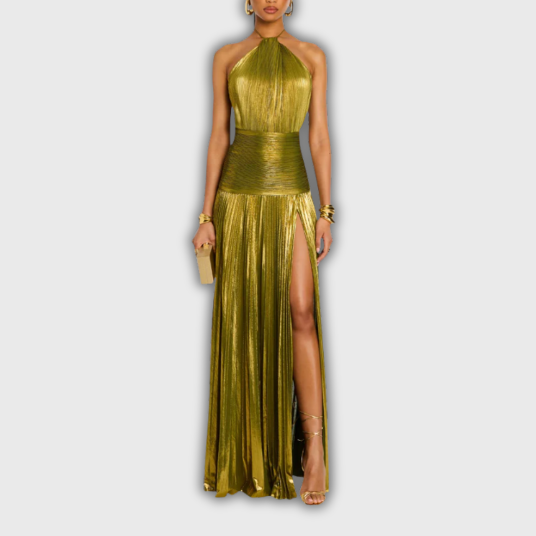 Lorette | Metallic Open-Back Dress