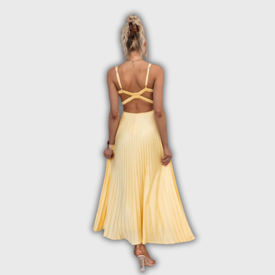 Aby | Yellow Pleated V-Neck Maxi Dress
