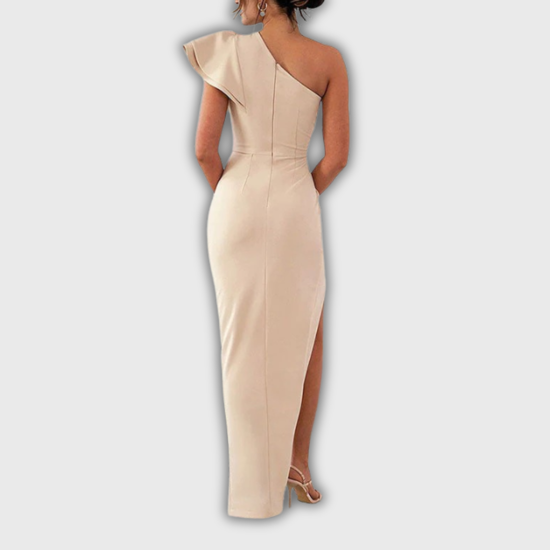 Caz | Off-Shoulder Ruffle Sleeve Midi Dress with Split