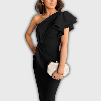 Caz | Off-Shoulder Ruffle Sleeve Midi Dress with Split