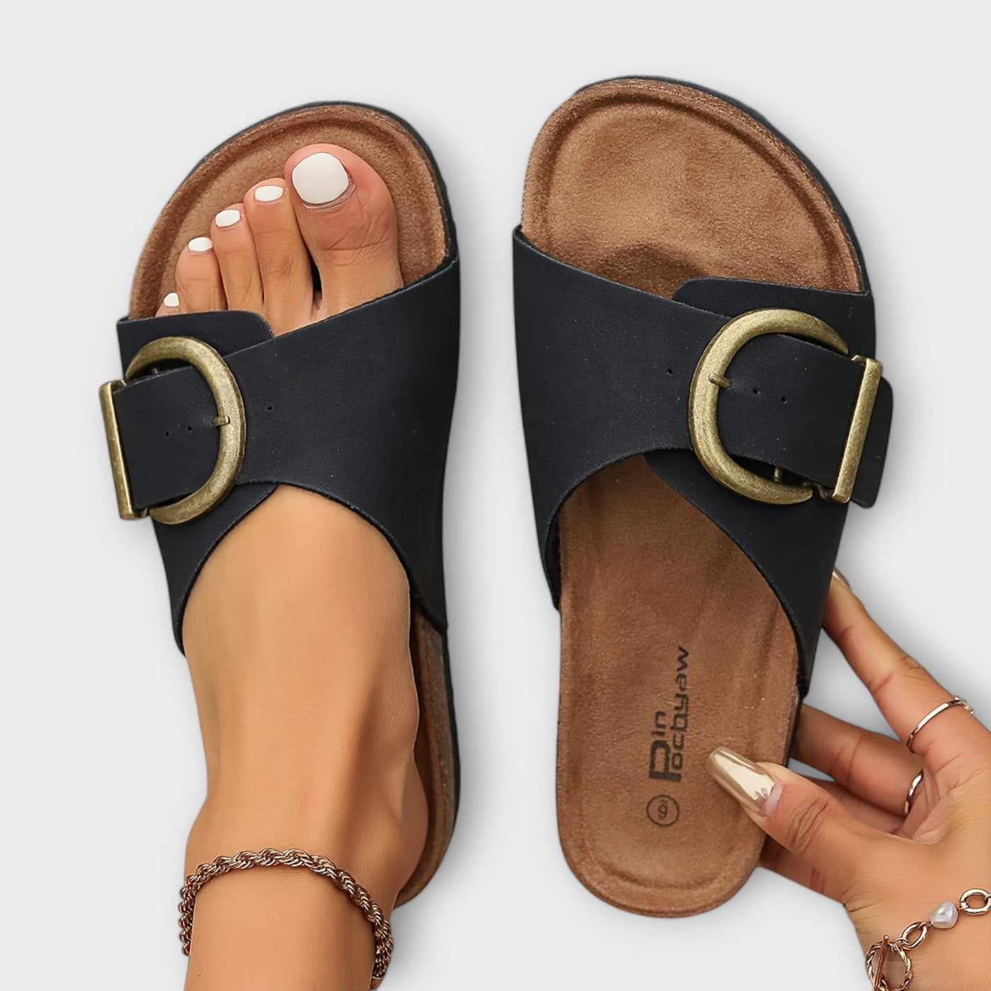 Margie – Women's Cork Slippers with Buckle Closure Design