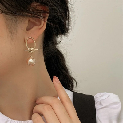 Earrings with Golden Pearl Hoop