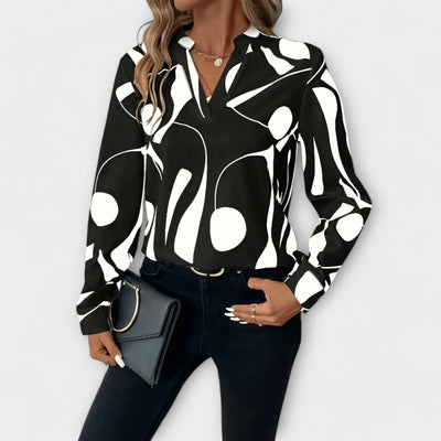 Elegant Long-Sleeve Blouse with V-Neck
