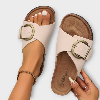 Margie – Women's Cork Slippers with Buckle Closure Design