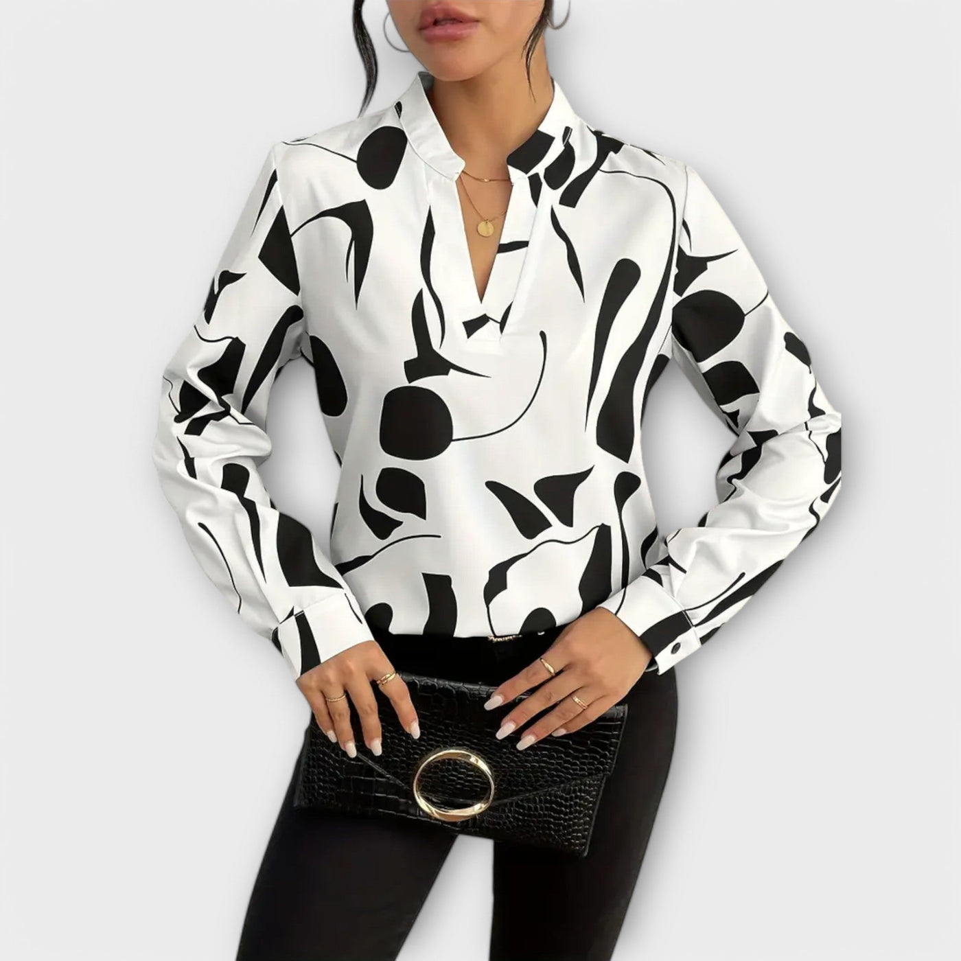 Elegant Long-Sleeve Blouse with V-Neck